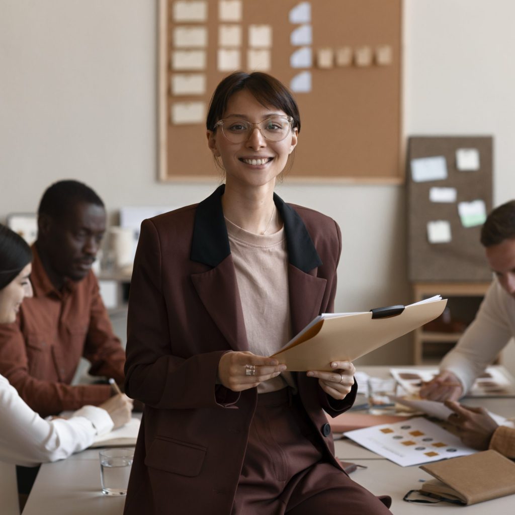 medium shot smiley woman work